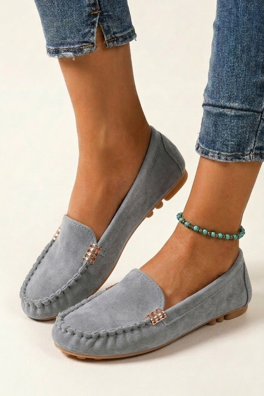 Slip On Loafers with Metal Stitch Detail and Round Toe for Women