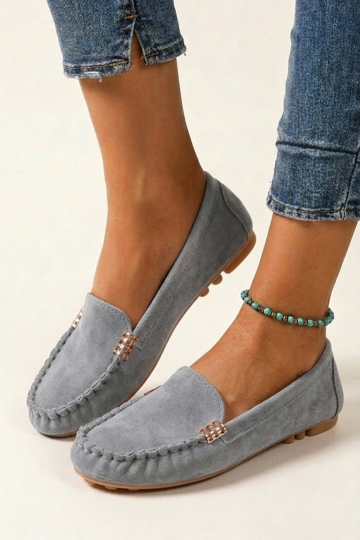 Slip On Loafers with Metal Stitch Detail and Round Toe for Women