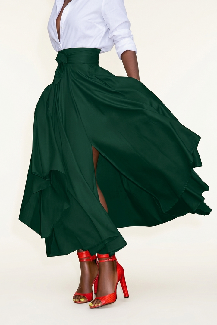 Irregular Hem Plus Size Maxi Skirt with Side Pockets and Slit for Women
