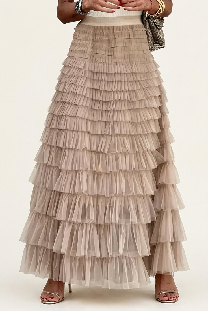 Layered Mesh Plus Size Skirt with Tiered Design for Party and Casual Wear