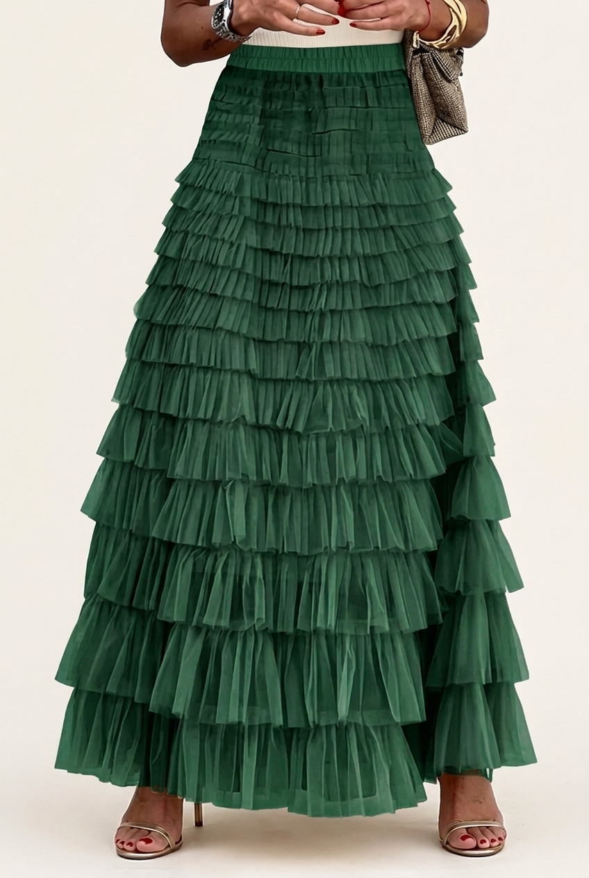 Layered Mesh Plus Size Skirt with Tiered Design for Party and Casual Wear