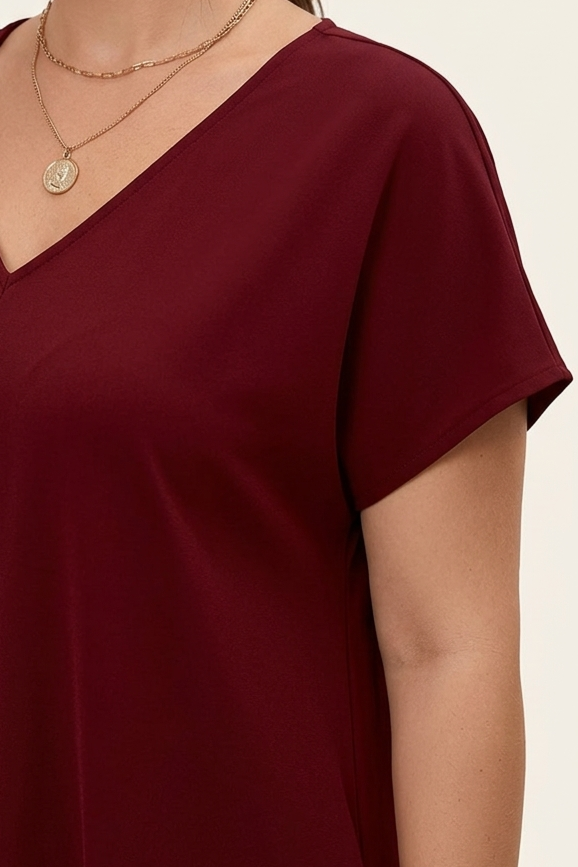 V Neck Plus Size Midi Dress with Short Sleeves for Casual Summer