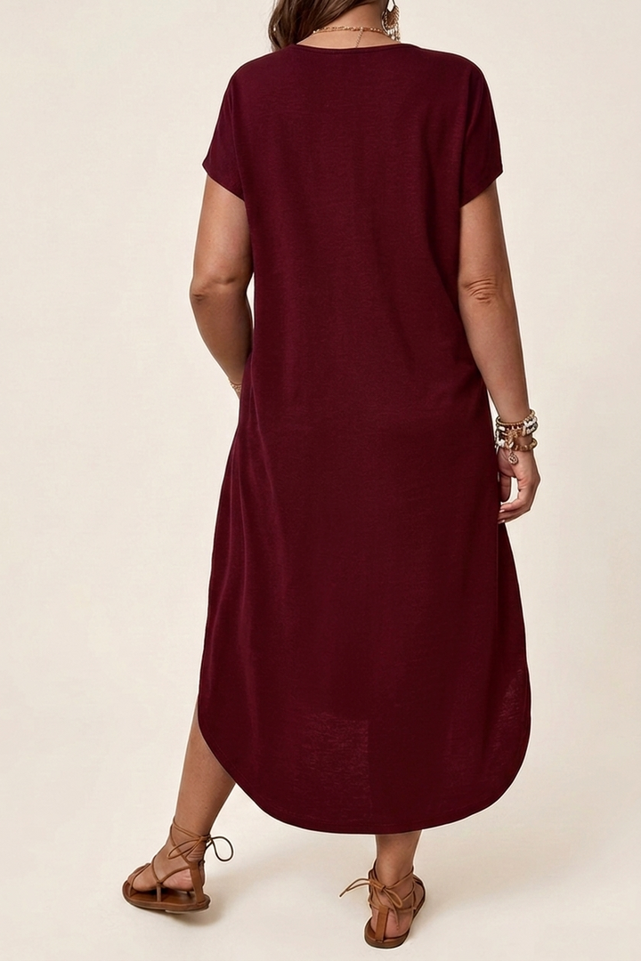 V Neck Plus Size Midi Dress with Short Sleeves for Casual Summer