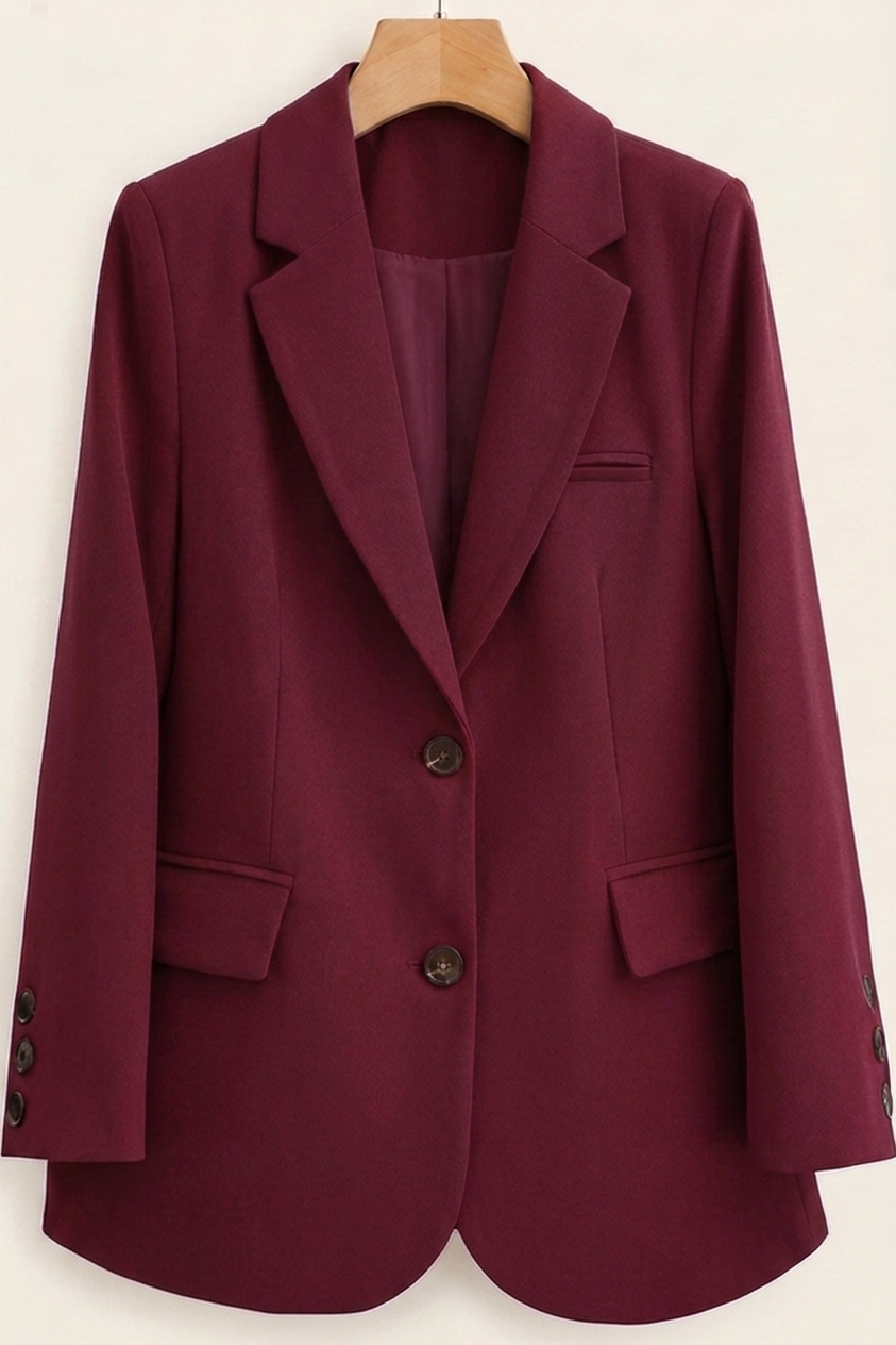 Classic Tailored Blazer with Two Button Closure for Office Women