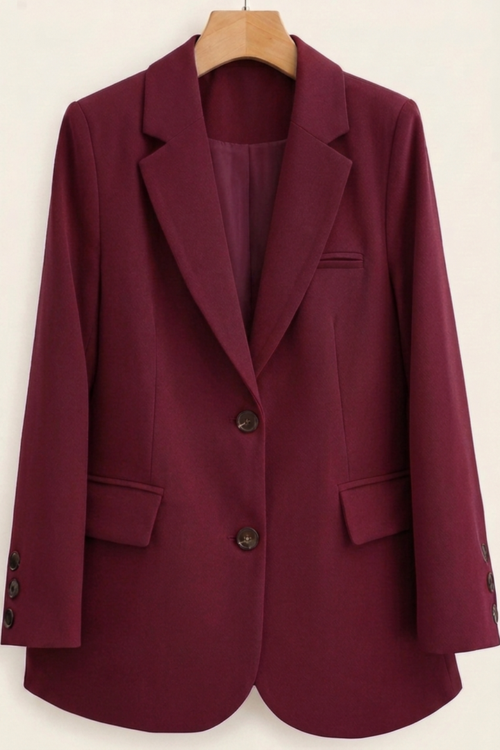 Classic Tailored Blazer with Two Button Closure for Office Women