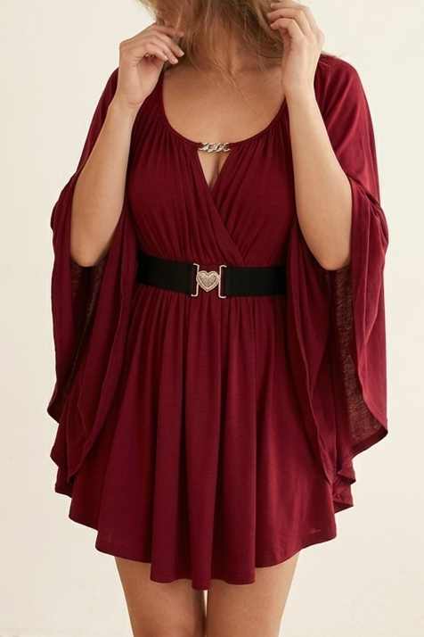 Heart Buckle Belted Plus Size Top with Irregular Hem and Long Sleeves