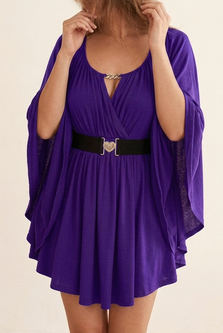 Heart Buckle Belted Plus Size Top with Irregular Hem and Long Sleeves