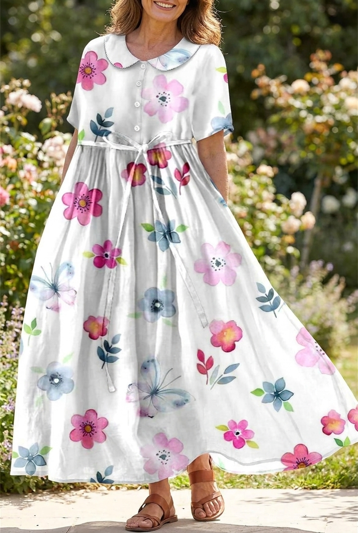 Amara - Floral Lace Up Waist Dress