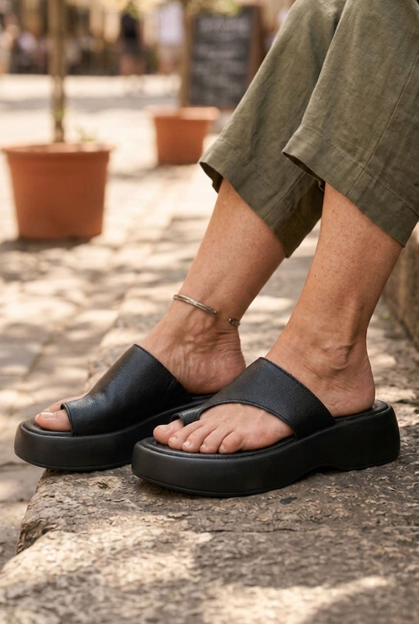 Toe Post Platform Slides with Non Slip Sole and Open Toe for Women