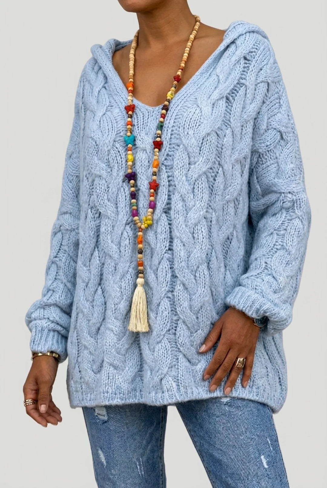 Anais - Plus Size Hooded Cable Sweater