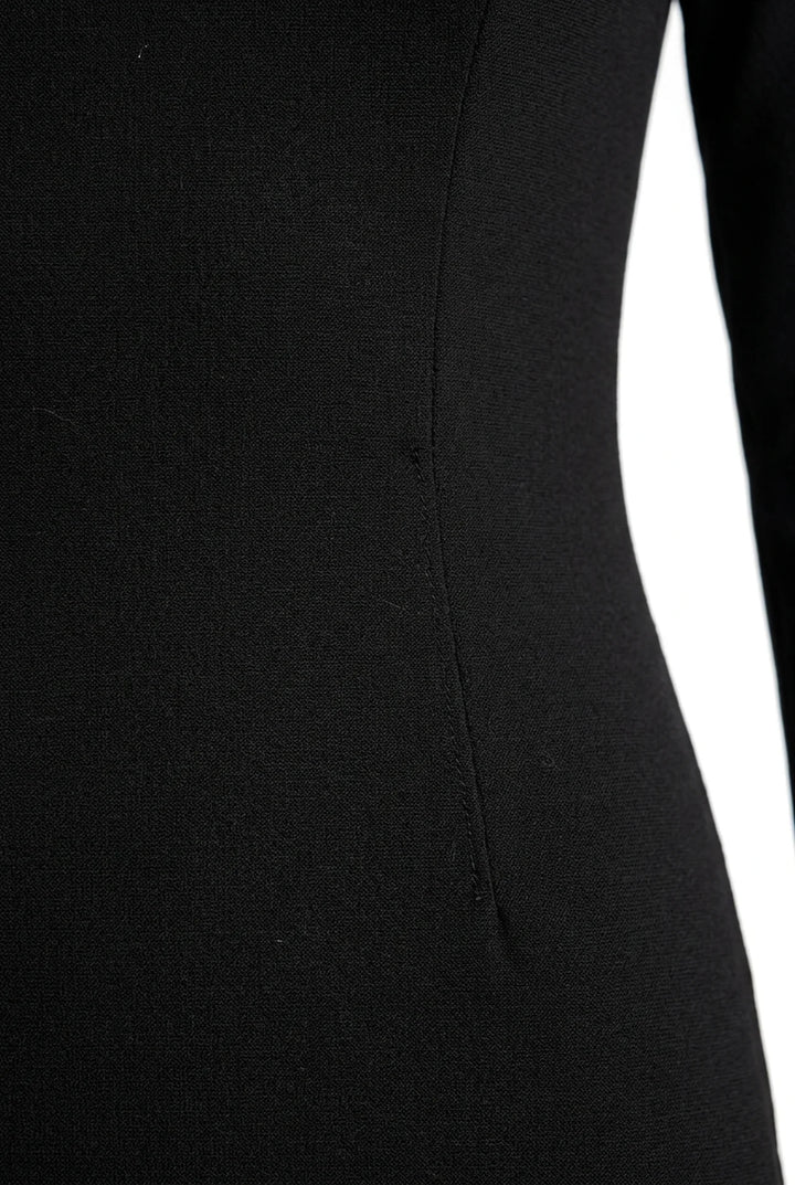 Zip Back Bodycon Midi Dress with Long Sleeves and Round Neck