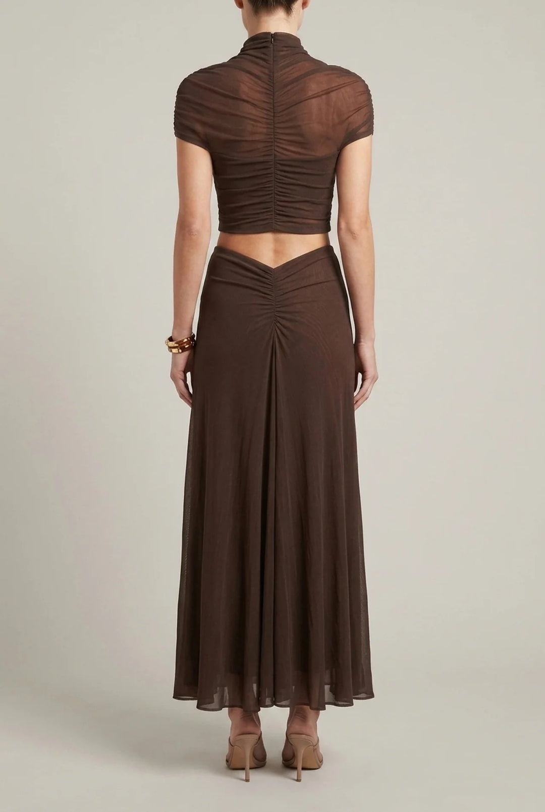 Hollow Out Bodycon Maxi Dress with Ruched High Waist