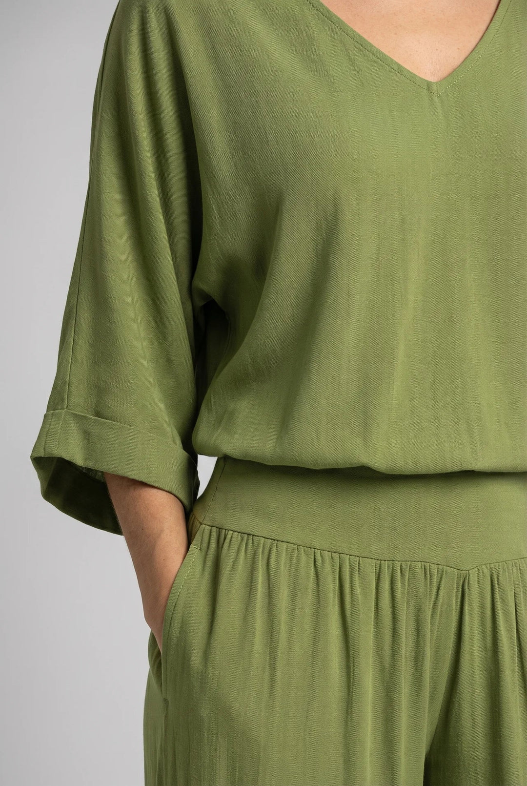 Relaxed V-Neck Top and Wide-Leg Pants Set