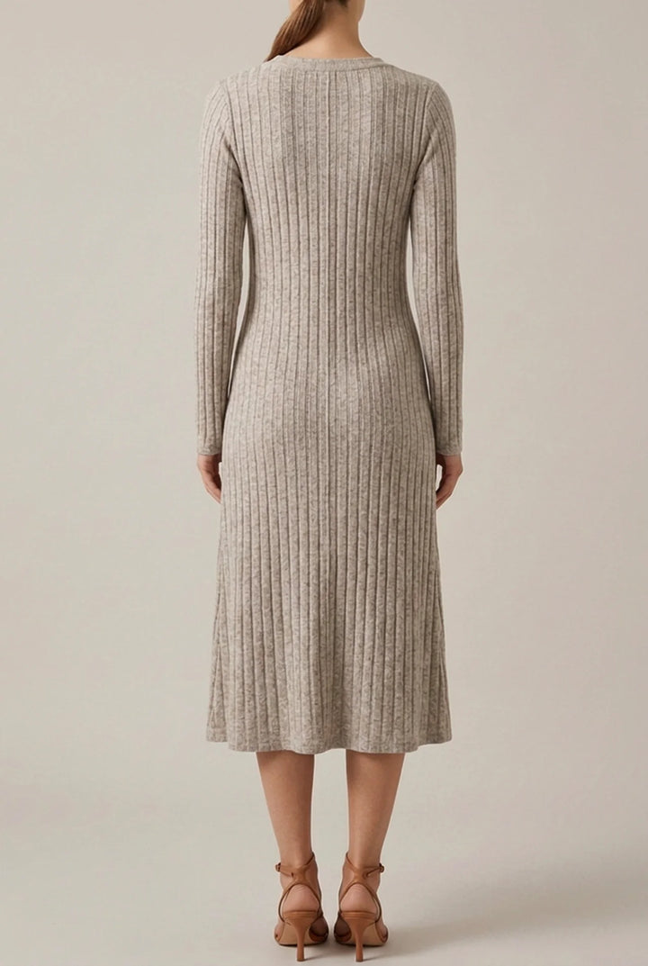 V Neck Midi Dress with Long Sleeves for Fall Winter