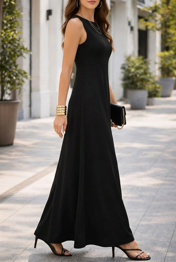 Sleeveless Tank Maxi Dress with Fit and Flare Cut
