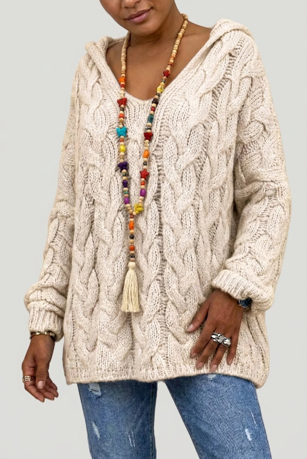 Anais - Plus Size Hooded Cable Sweater