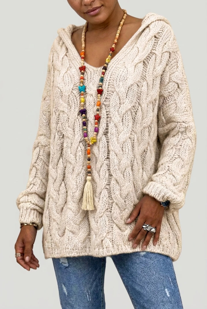 Anais - Plus Size Hooded Cable Sweater