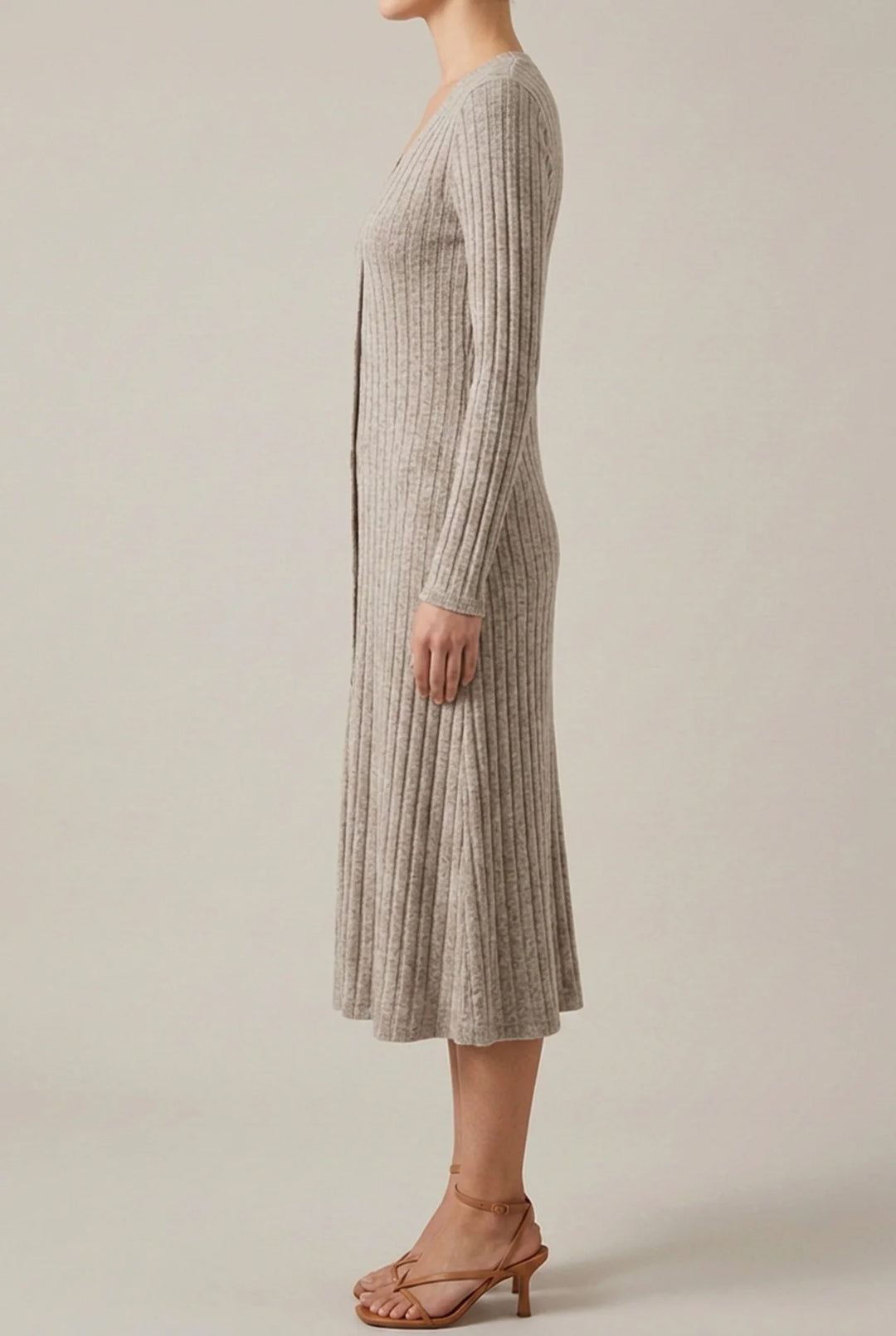 V Neck Midi Dress with Long Sleeves for Fall Winter