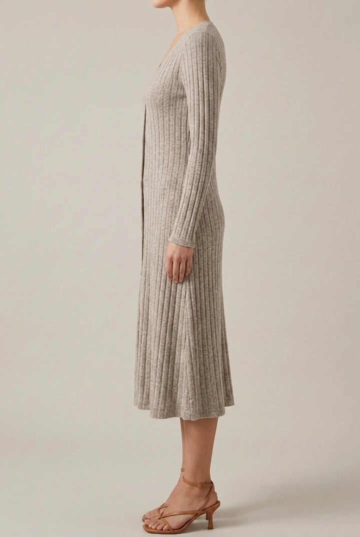 V Neck Midi Dress with Long Sleeves for Fall Winter