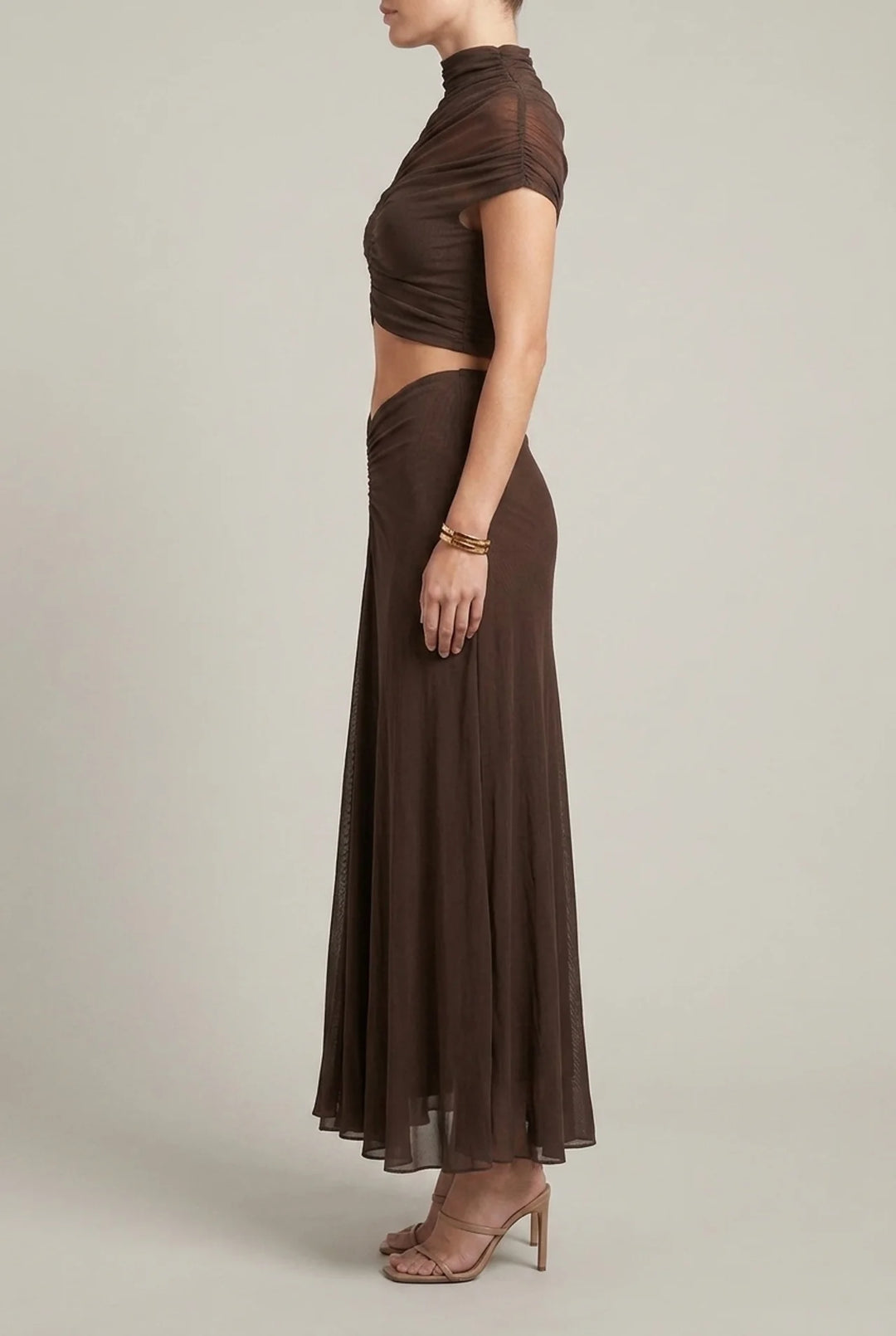 Hollow Out Bodycon Maxi Dress with Ruched High Waist