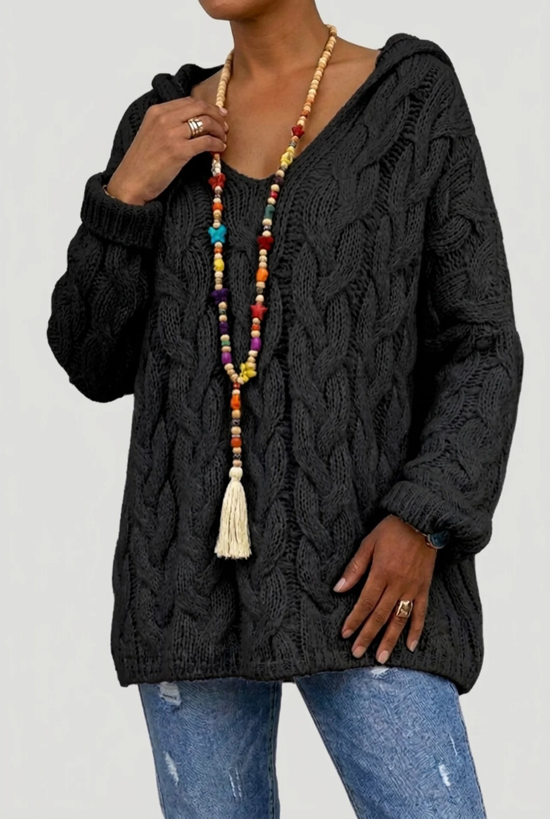 Anais - Plus Size Hooded Cable Sweater