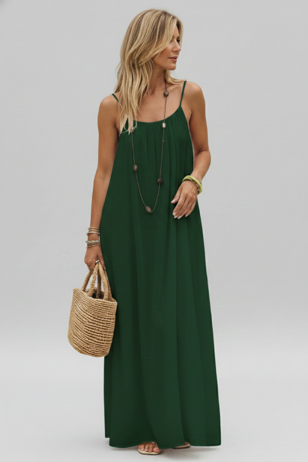 Spaghetti Strap Midi Dress Loose Fit Solid Colour