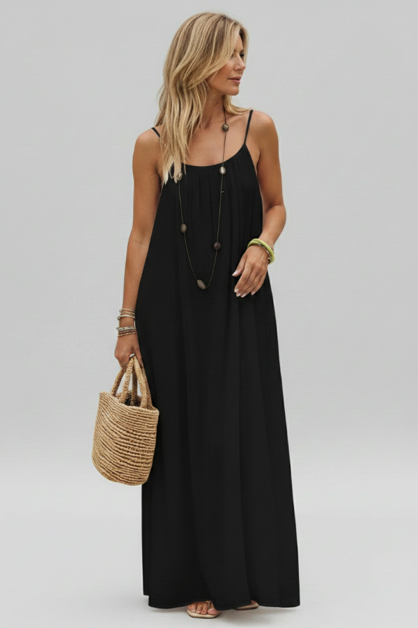 Spaghetti Strap Midi Dress Loose Fit Solid Colour