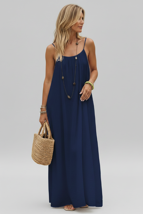 Spaghetti Strap Midi Dress Loose Fit Solid Colour