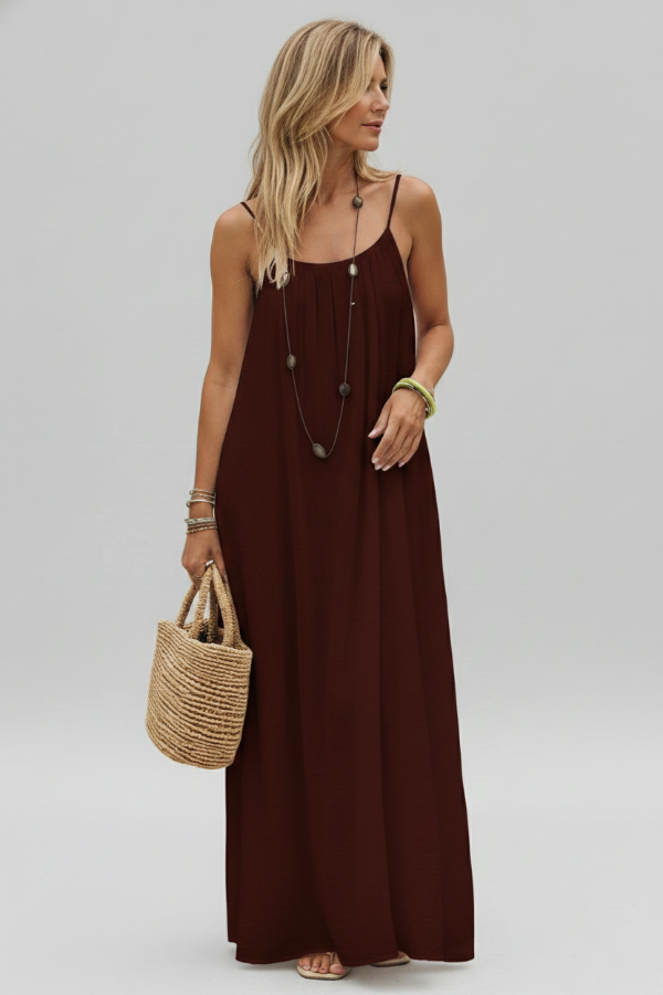 Spaghetti Strap Midi Dress Loose Fit Solid Colour
